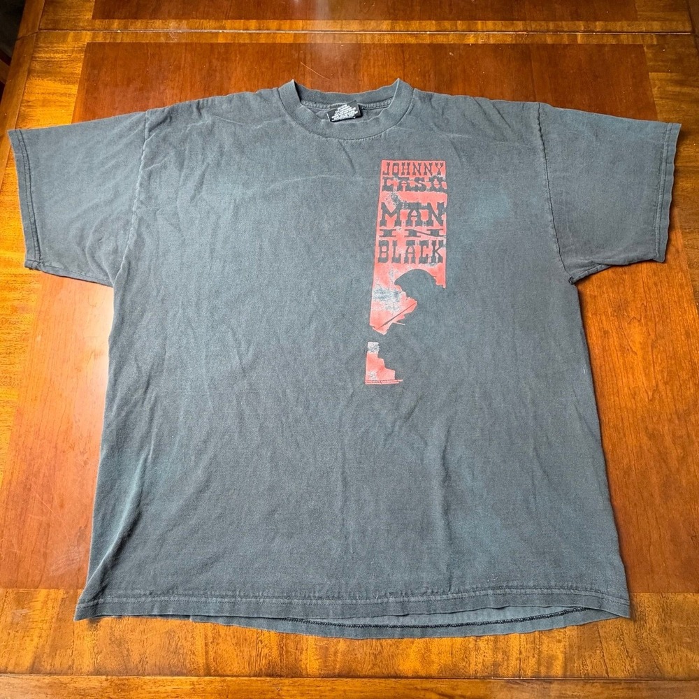 Johnny Cash Man in Black Faded Black T-Shirt Zion Rootswear XL